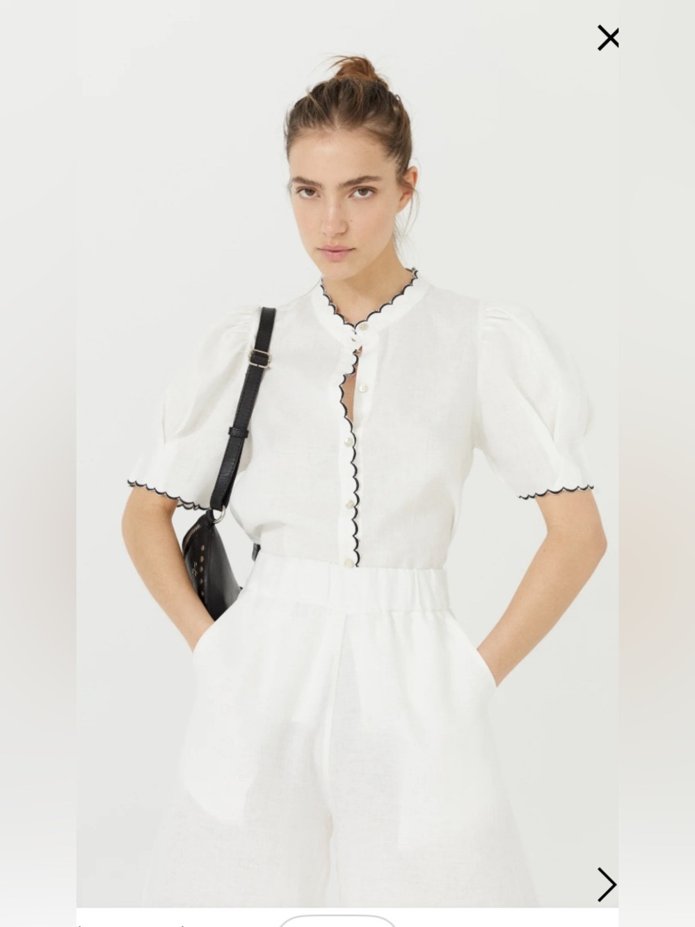 Lanhtropy Women’s SCALLOP LINEN SHIRT - WHITE Size L